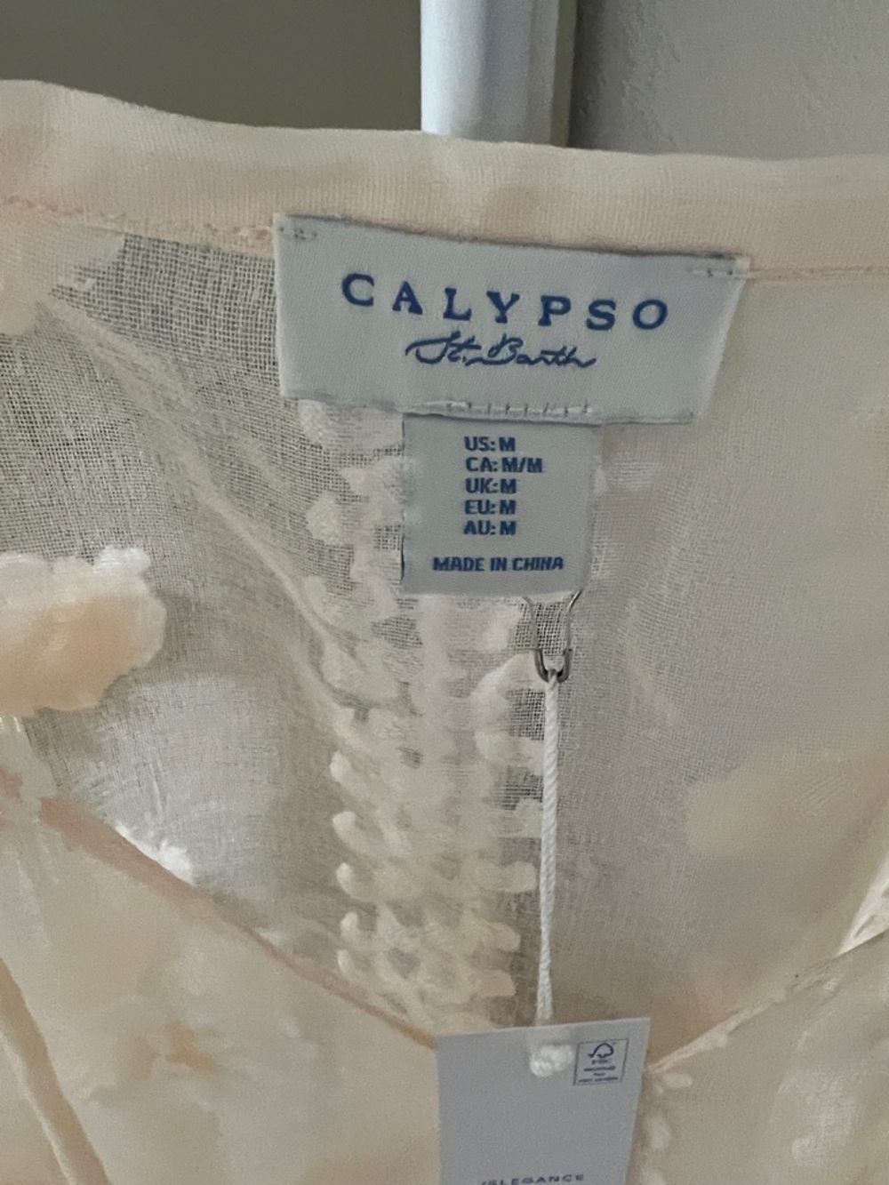 NWT Calypso St. Barth Sheer Pom-Pom Peasant Top - Pale Pink - Picture 2 of 9